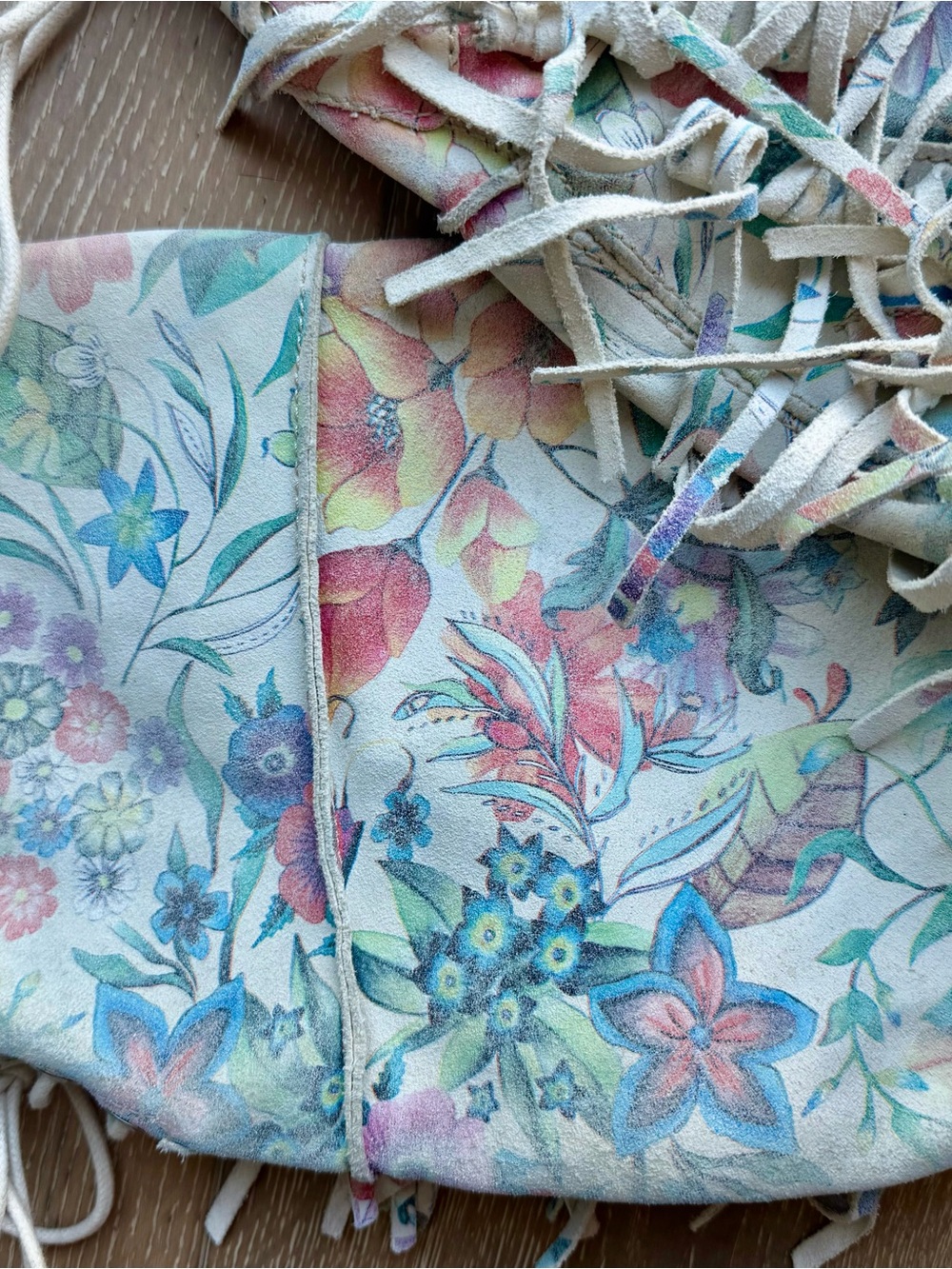 Floral Fringe Over the Knee Wedge Boots - White with Hand Painted Floral Design - Picture 4 of 5
